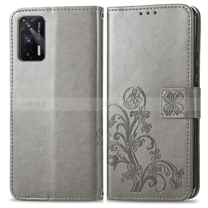 Coque Portefeuille Fleurs Livre Cuir Etui Clapet pour Realme GT 5G Gris Plus