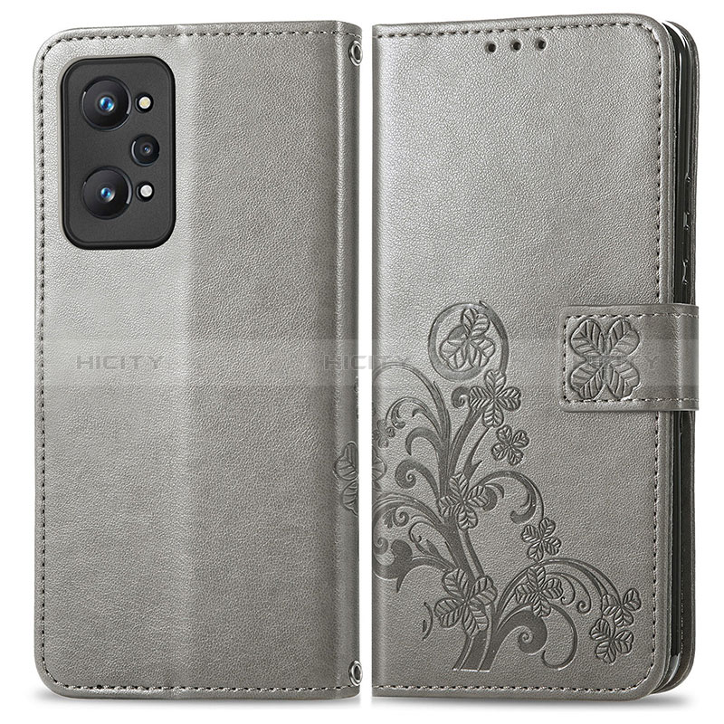 Coque Portefeuille Fleurs Livre Cuir Etui Clapet pour Realme GT Neo2 5G Gris Plus