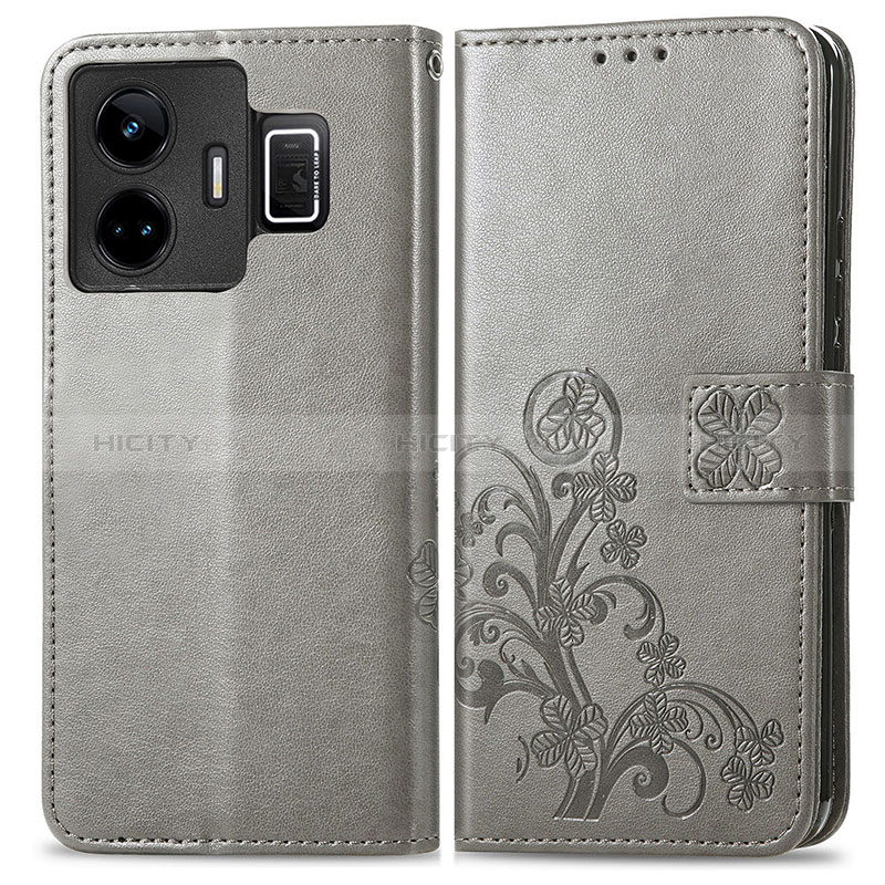 Coque Portefeuille Fleurs Livre Cuir Etui Clapet pour Realme GT Neo5 5G Gris Plus