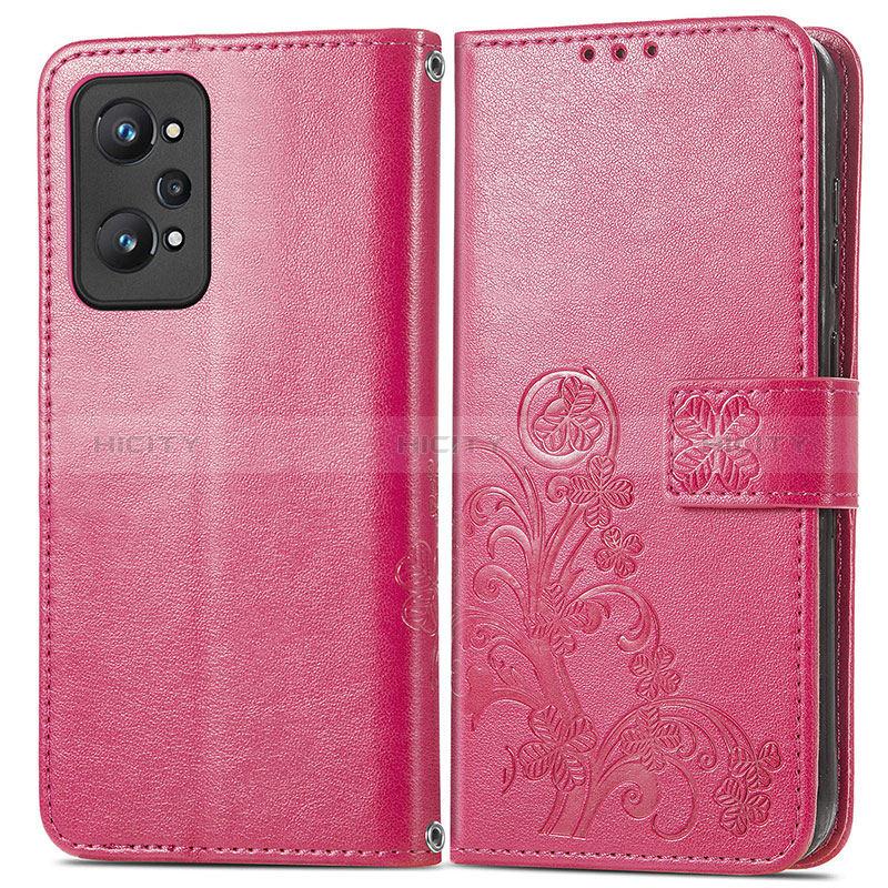 Coque Portefeuille Fleurs Livre Cuir Etui Clapet pour Realme GT2 5G Or Rose Plus