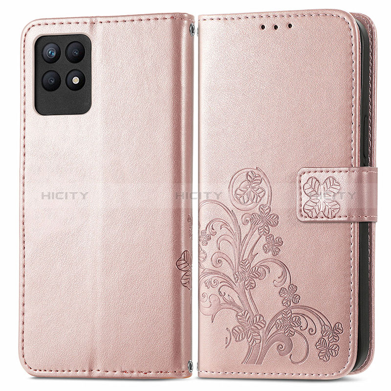 Coque Portefeuille Fleurs Livre Cuir Etui Clapet pour Realme Narzo 50 4G Or Rose Plus