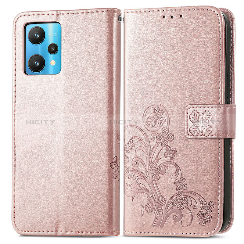 Coque Portefeuille Fleurs Livre Cuir Etui Clapet pour Realme Narzo 50 Pro 5G Or Rose Plus