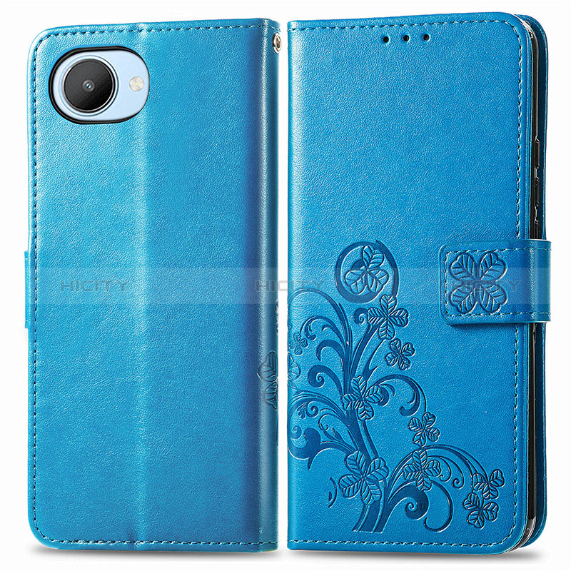 Coque Portefeuille Fleurs Livre Cuir Etui Clapet pour Realme Narzo 50i Prime Bleu Plus