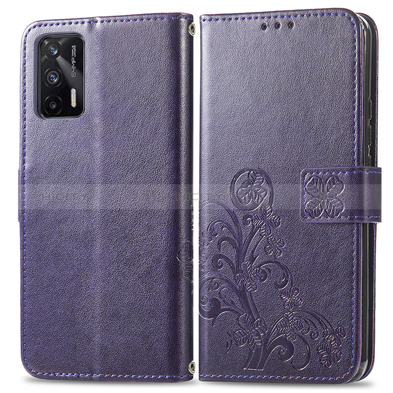 Coque Portefeuille Fleurs Livre Cuir Etui Clapet pour Realme X7 Max 5G Violet Plus