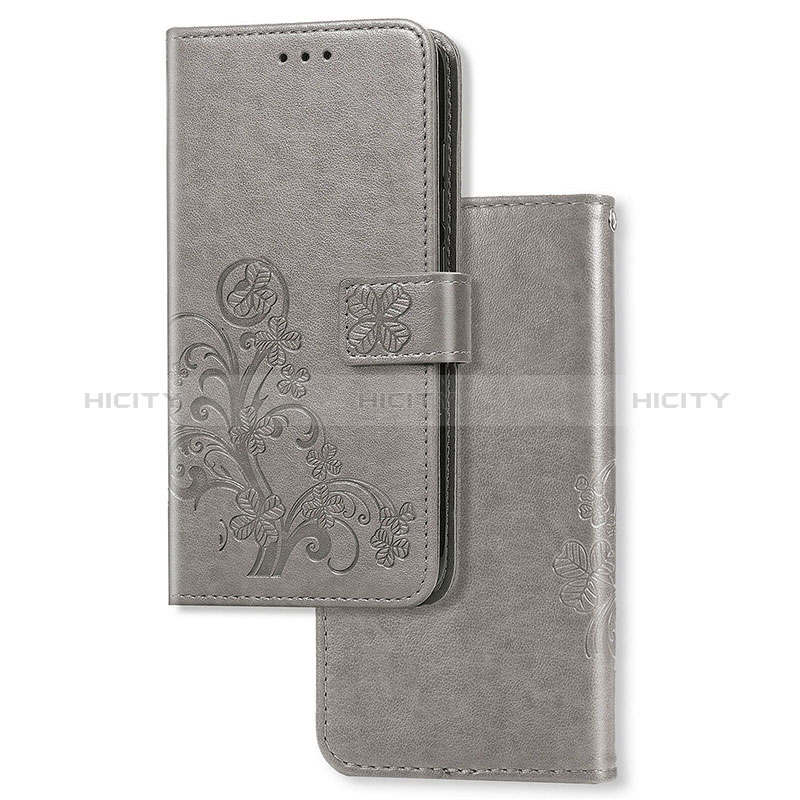 Coque Portefeuille Fleurs Livre Cuir Etui Clapet pour Samsung Galaxy A01 Core Gris Plus