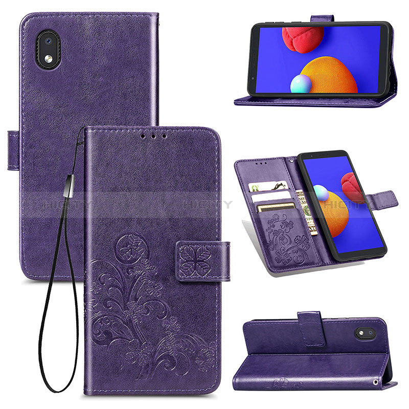 Coque Portefeuille Fleurs Livre Cuir Etui Clapet pour Samsung Galaxy A01 Core Plus