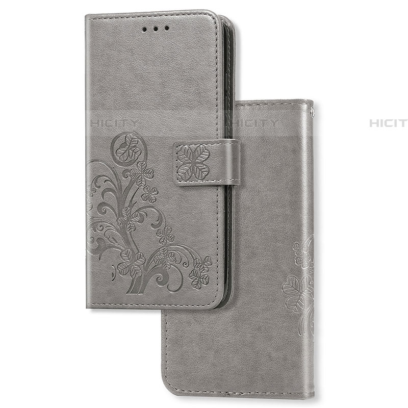 Coque Portefeuille Fleurs Livre Cuir Etui Clapet pour Samsung Galaxy A01 SM-A015 Gris Plus