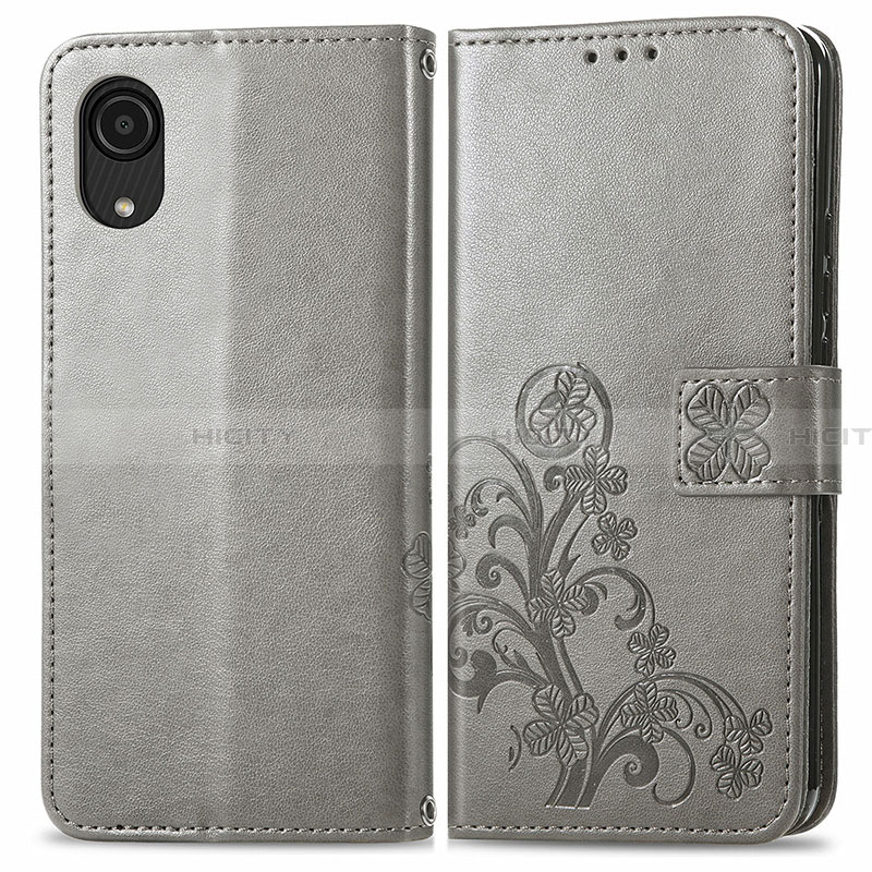 Coque Portefeuille Fleurs Livre Cuir Etui Clapet pour Samsung Galaxy A03 Core Gris Plus