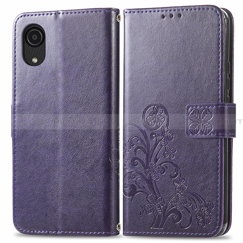 Coque Portefeuille Fleurs Livre Cuir Etui Clapet pour Samsung Galaxy A03 Core Violet Plus