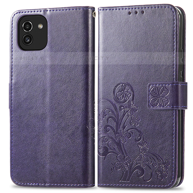 Coque Portefeuille Fleurs Livre Cuir Etui Clapet pour Samsung Galaxy A03 Plus