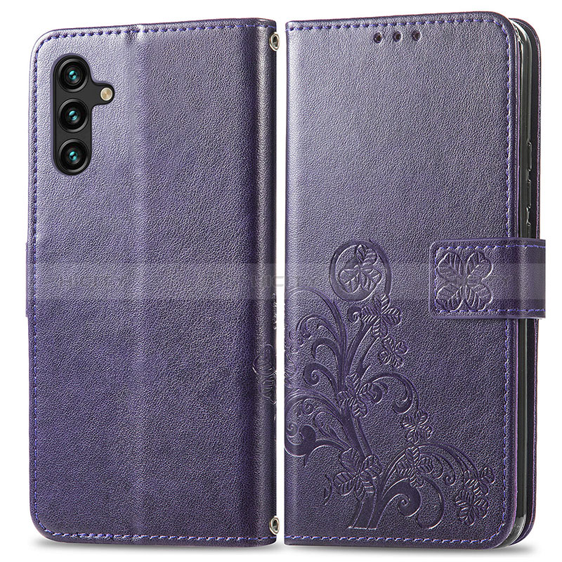 Coque Portefeuille Fleurs Livre Cuir Etui Clapet pour Samsung Galaxy A04s Violet Plus