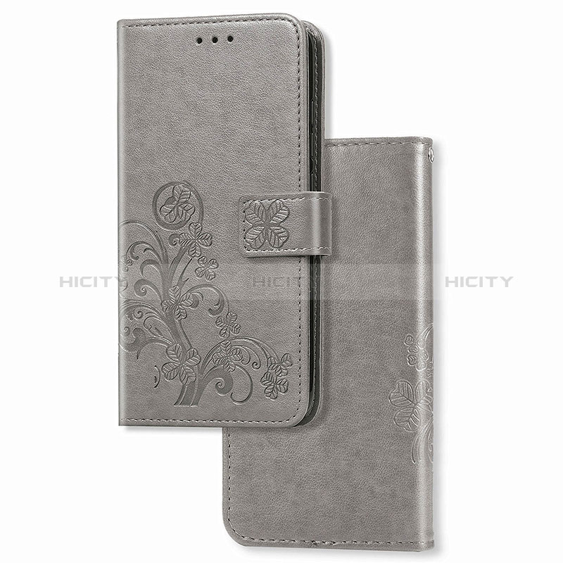 Coque Portefeuille Fleurs Livre Cuir Etui Clapet pour Samsung Galaxy A12 5G Gris Plus