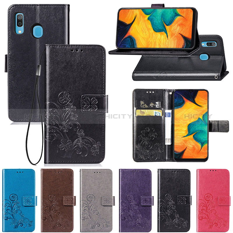 Coque Portefeuille Fleurs Livre Cuir Etui Clapet pour Samsung Galaxy A20 Plus