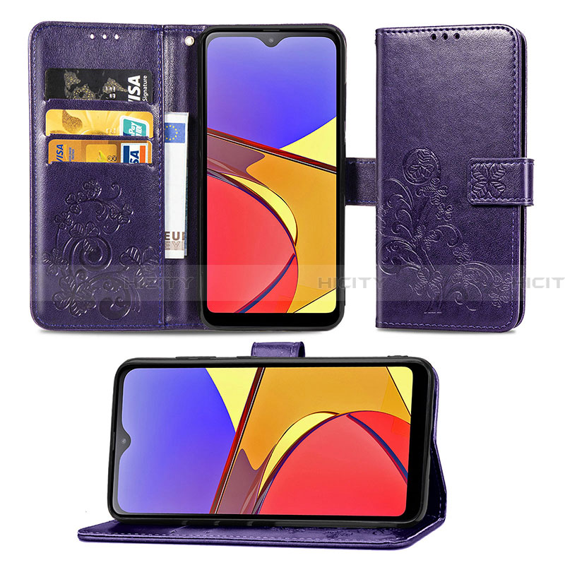 Coque Portefeuille Fleurs Livre Cuir Etui Clapet pour Samsung Galaxy A21 SC-42A Plus