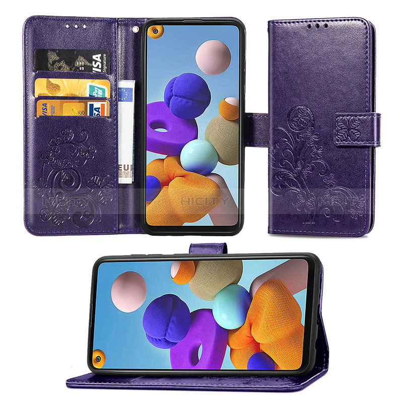 Coque Portefeuille Fleurs Livre Cuir Etui Clapet pour Samsung Galaxy A21s Plus