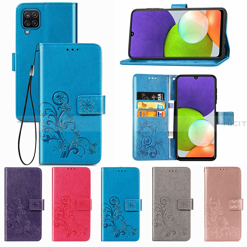 Coque Portefeuille Fleurs Livre Cuir Etui Clapet pour Samsung Galaxy A22 4G Plus