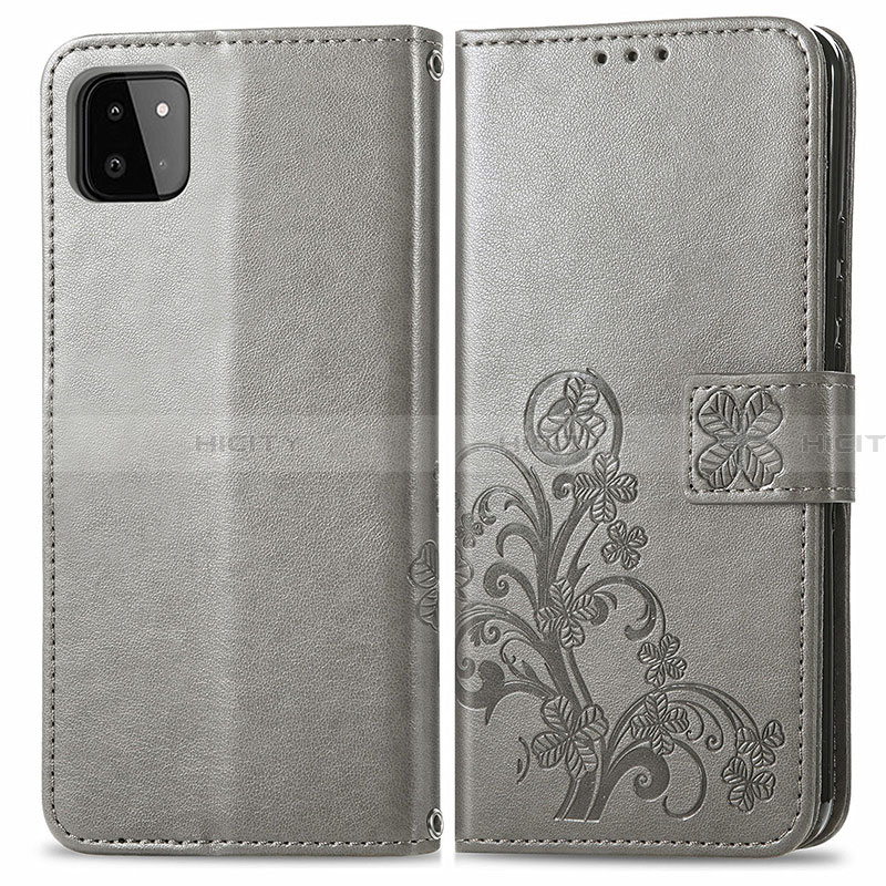 Coque Portefeuille Fleurs Livre Cuir Etui Clapet pour Samsung Galaxy A22 5G Gris Plus