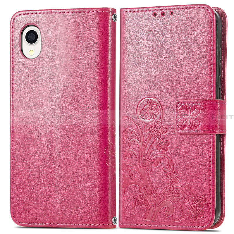 Coque Portefeuille Fleurs Livre Cuir Etui Clapet pour Samsung Galaxy A22 5G SC-56B Rouge Plus