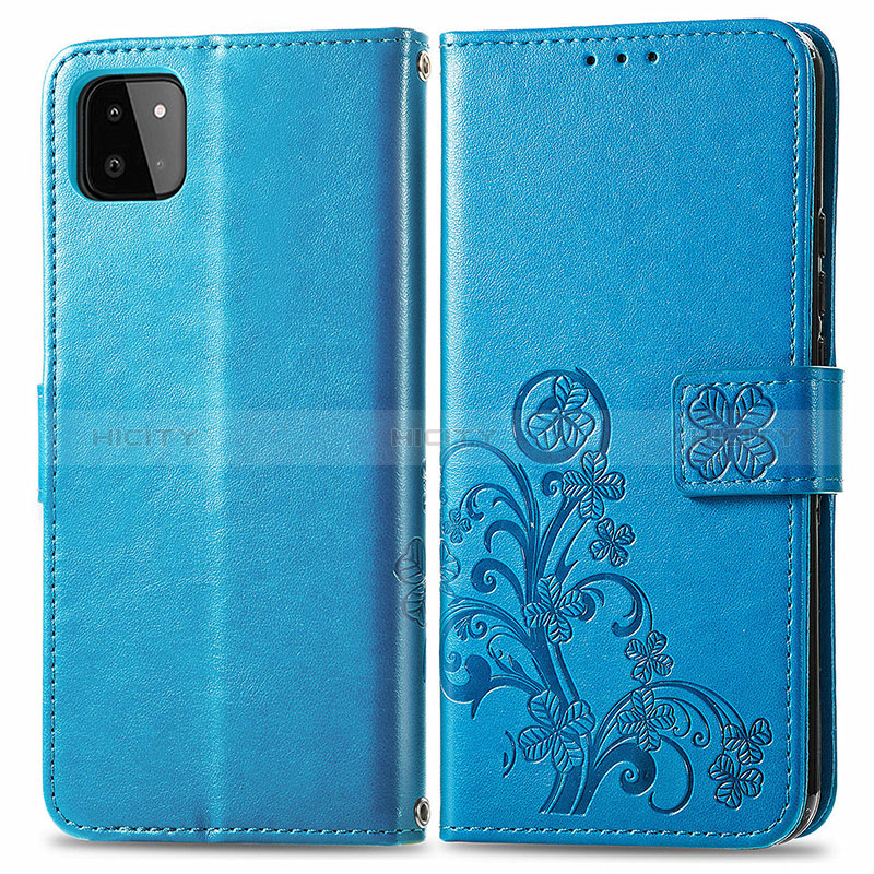 Coque Portefeuille Fleurs Livre Cuir Etui Clapet pour Samsung Galaxy A22s 5G Bleu Plus