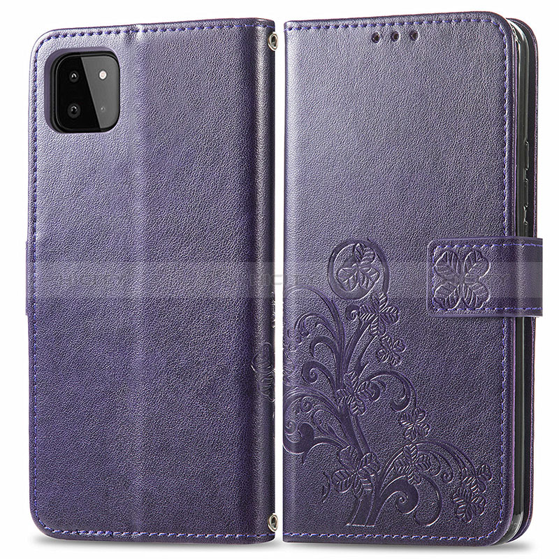 Coque Portefeuille Fleurs Livre Cuir Etui Clapet pour Samsung Galaxy A22s 5G Violet Plus