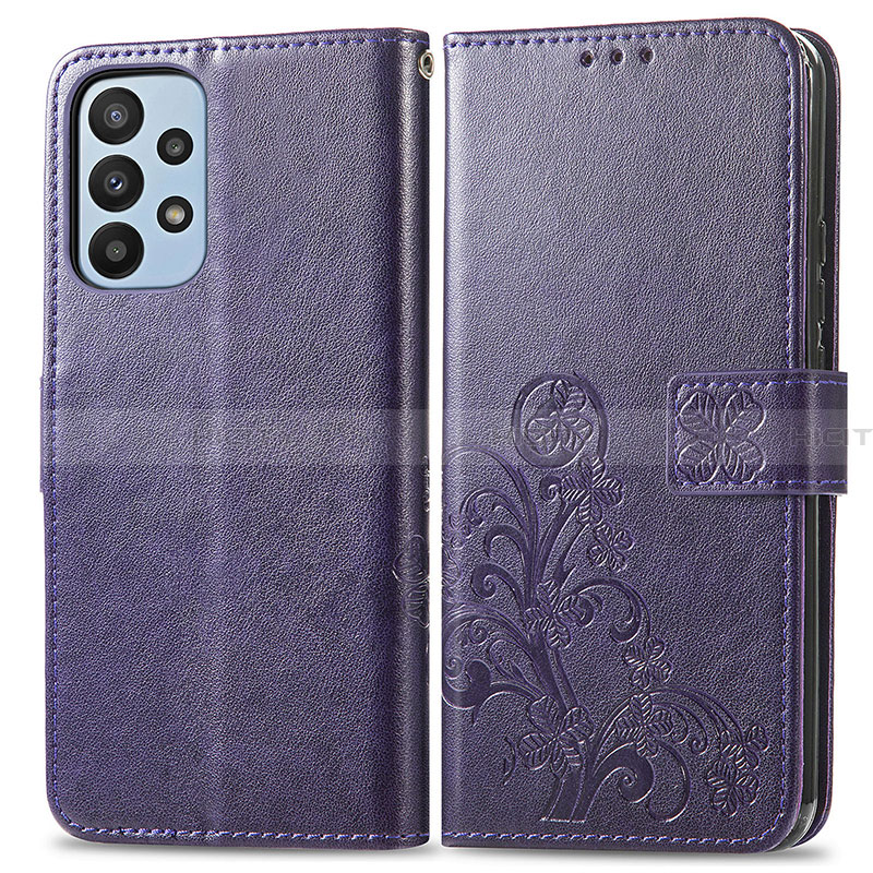 Coque Portefeuille Fleurs Livre Cuir Etui Clapet pour Samsung Galaxy A23 4G Violet Plus