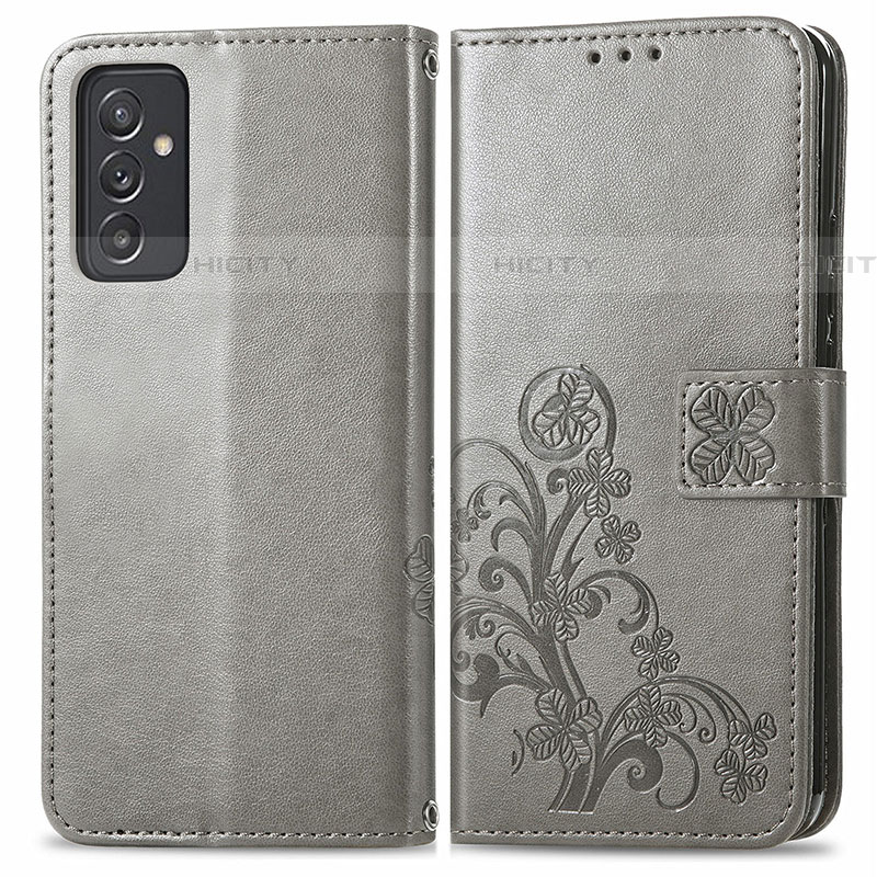 Coque Portefeuille Fleurs Livre Cuir Etui Clapet pour Samsung Galaxy A24 4G Gris Plus