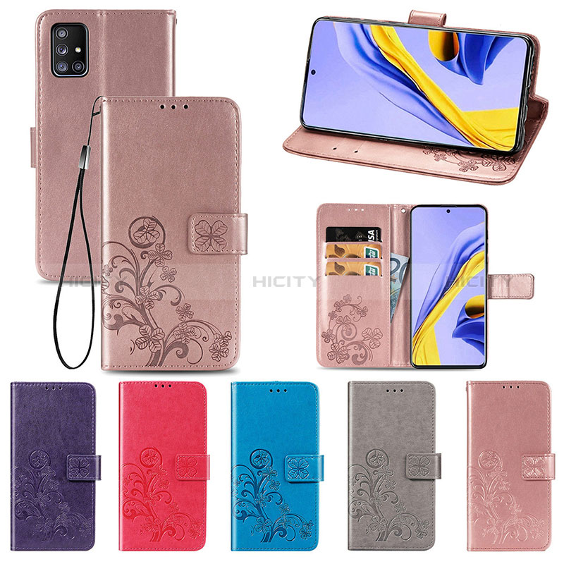 Coque Portefeuille Fleurs Livre Cuir Etui Clapet pour Samsung Galaxy A51 4G Plus