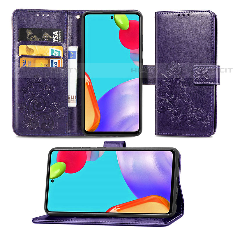 Coque Portefeuille Fleurs Livre Cuir Etui Clapet pour Samsung Galaxy A52 4G Plus