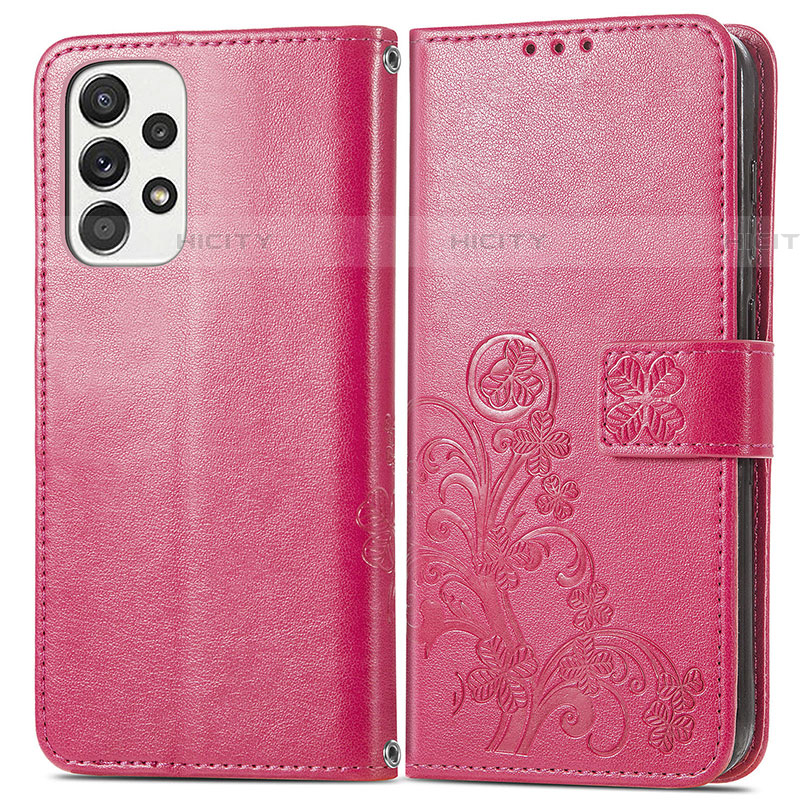 Coque Portefeuille Fleurs Livre Cuir Etui Clapet pour Samsung Galaxy A53 5G Rouge Plus