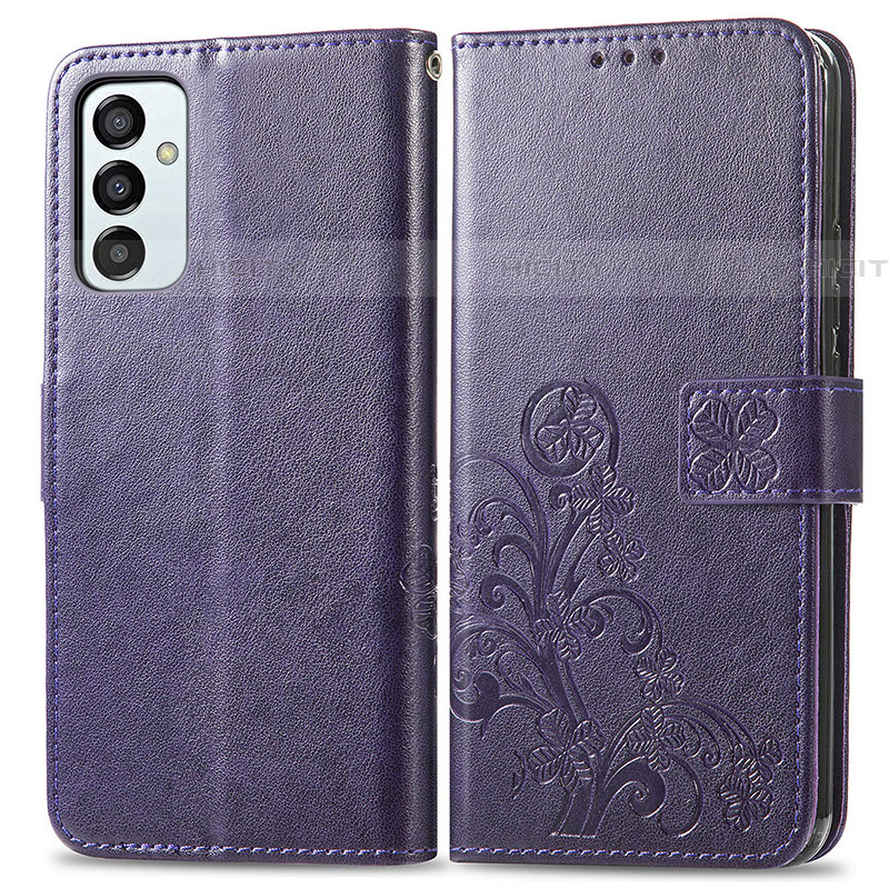 Coque Portefeuille Fleurs Livre Cuir Etui Clapet pour Samsung Galaxy F23 5G Violet Plus