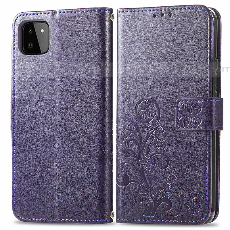 Coque Portefeuille Fleurs Livre Cuir Etui Clapet pour Samsung Galaxy F42 5G Violet Plus