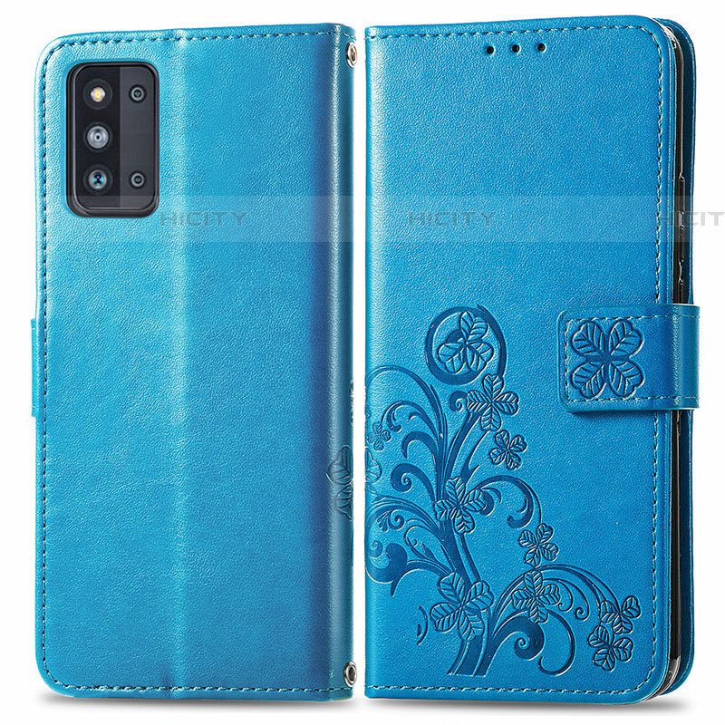 Coque Portefeuille Fleurs Livre Cuir Etui Clapet pour Samsung Galaxy F52 5G Bleu Plus