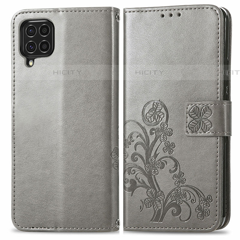 Coque Portefeuille Fleurs Livre Cuir Etui Clapet pour Samsung Galaxy F62 5G Gris Plus