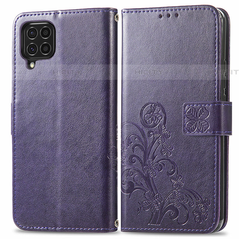 Coque Portefeuille Fleurs Livre Cuir Etui Clapet pour Samsung Galaxy F62 5G Violet Plus