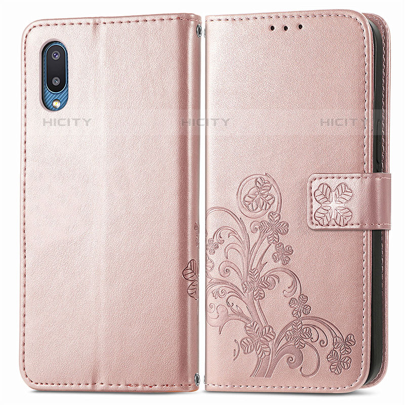 Coque Portefeuille Fleurs Livre Cuir Etui Clapet pour Samsung Galaxy M02 Rose Plus