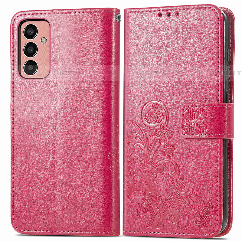 Coque Portefeuille Fleurs Livre Cuir Etui Clapet pour Samsung Galaxy M13 4G Rouge Plus