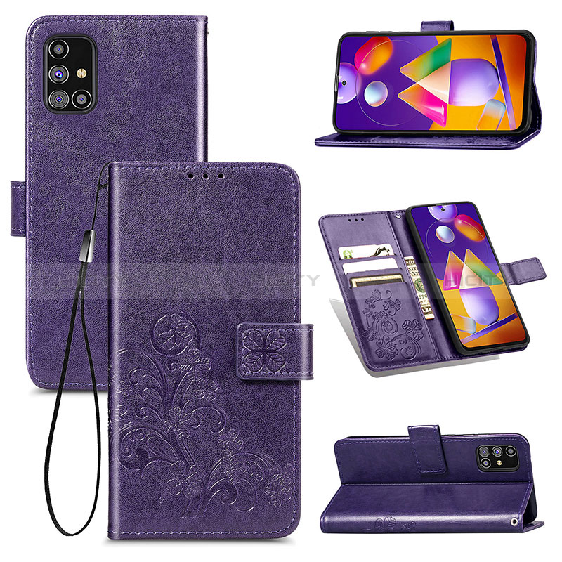 Coque Portefeuille Fleurs Livre Cuir Etui Clapet pour Samsung Galaxy M31s Plus