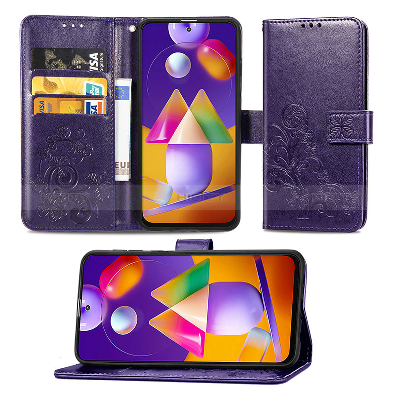 Coque Portefeuille Fleurs Livre Cuir Etui Clapet pour Samsung Galaxy M31s Plus