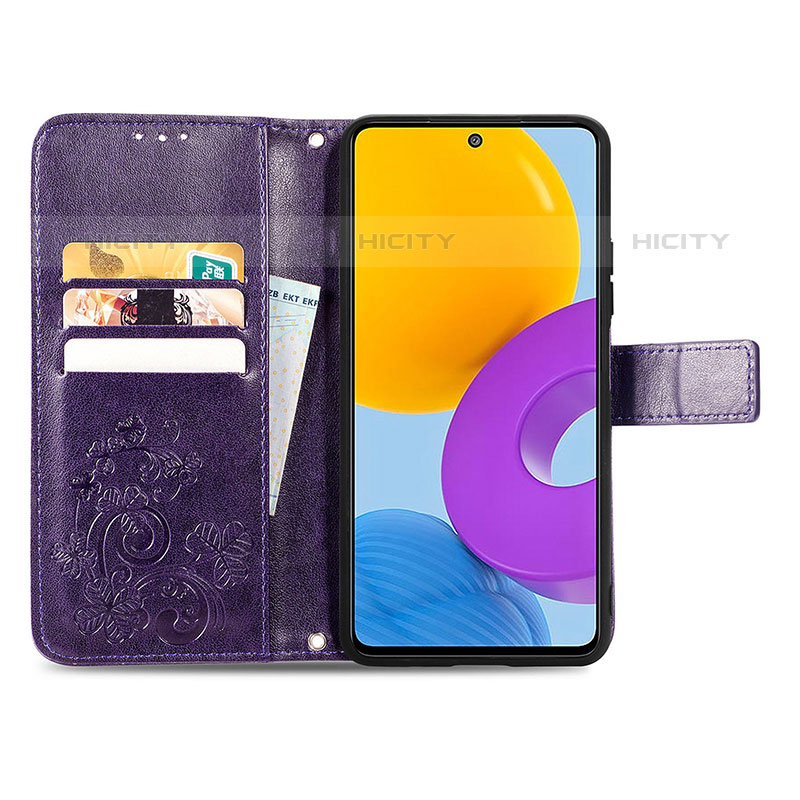 Coque Portefeuille Fleurs Livre Cuir Etui Clapet pour Samsung Galaxy M52 5G Plus