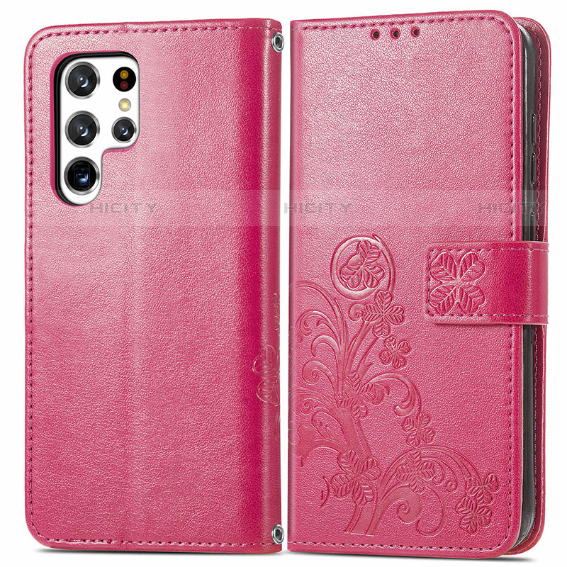 Coque Portefeuille Fleurs Livre Cuir Etui Clapet pour Samsung Galaxy S23 Ultra 5G Plus