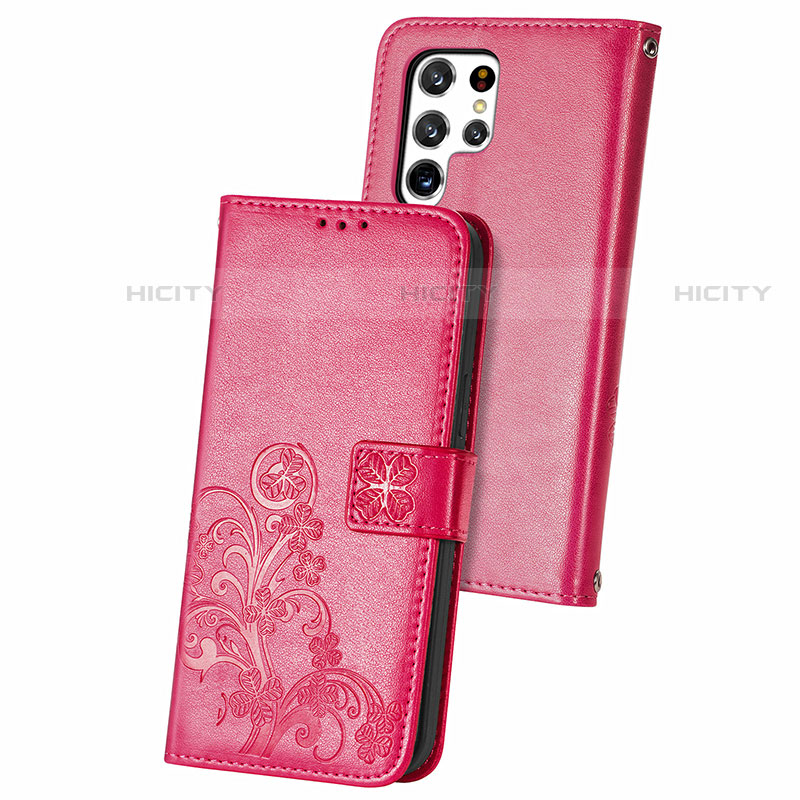 Coque Portefeuille Fleurs Livre Cuir Etui Clapet pour Samsung Galaxy S23 Ultra 5G Plus