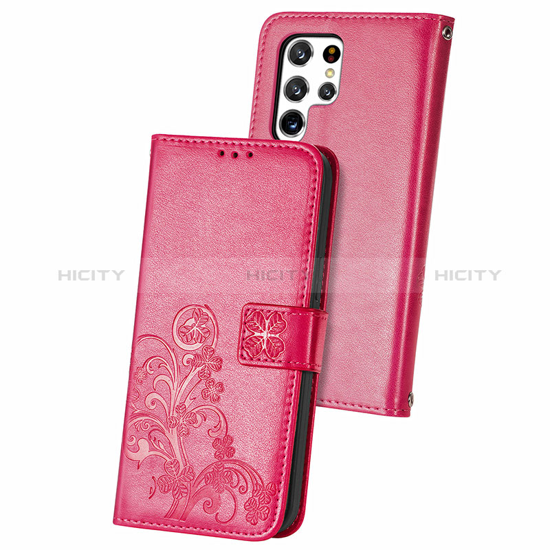 Coque Portefeuille Fleurs Livre Cuir Etui Clapet pour Samsung Galaxy S24 Ultra 5G Plus