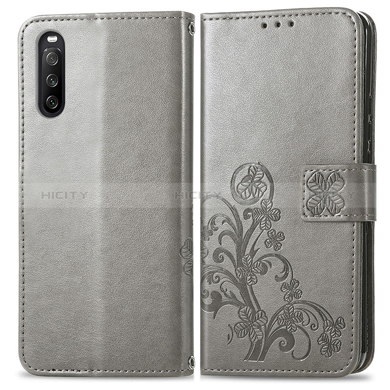 Coque Portefeuille Fleurs Livre Cuir Etui Clapet pour Sony Xperia 10 III SOG04 Gris Plus