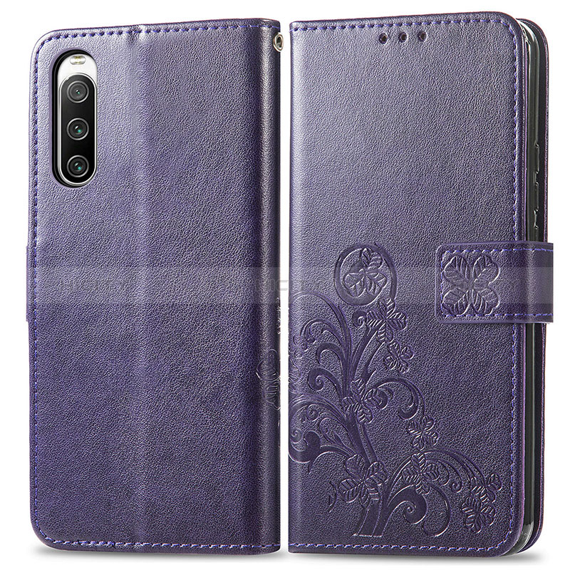 Coque Portefeuille Fleurs Livre Cuir Etui Clapet pour Sony Xperia 10 IV SOG07 Violet Plus