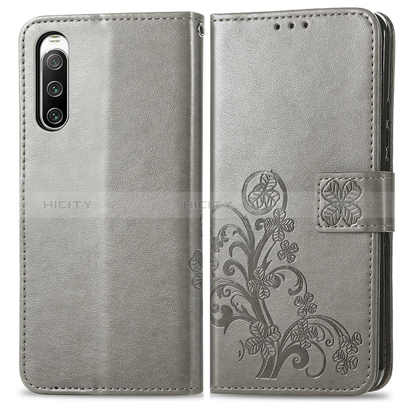 Coque Portefeuille Fleurs Livre Cuir Etui Clapet pour Sony Xperia 10 V Gris Plus