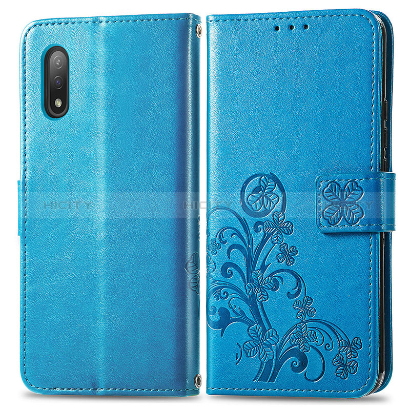 Coque Portefeuille Fleurs Livre Cuir Etui Clapet pour Sony Xperia Ace II Bleu Plus