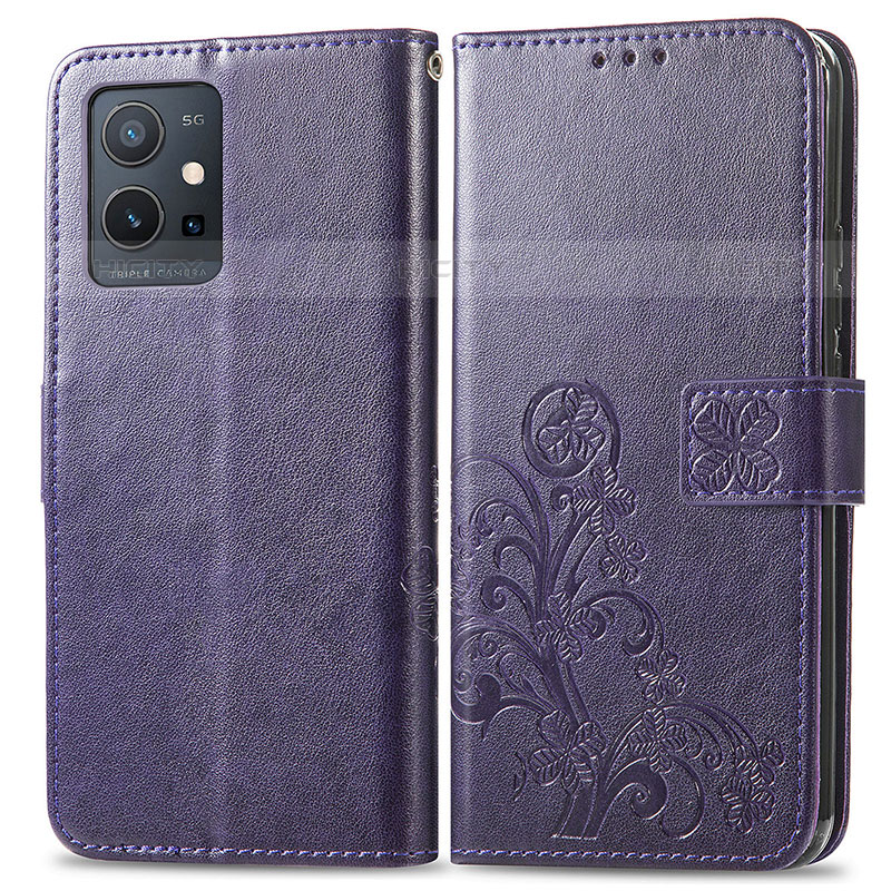 Coque Portefeuille Fleurs Livre Cuir Etui Clapet pour Vivo T1 5G India Plus