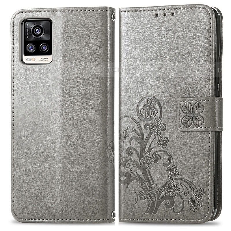 Coque Portefeuille Fleurs Livre Cuir Etui Clapet pour Vivo V20 (2021) Gris Plus