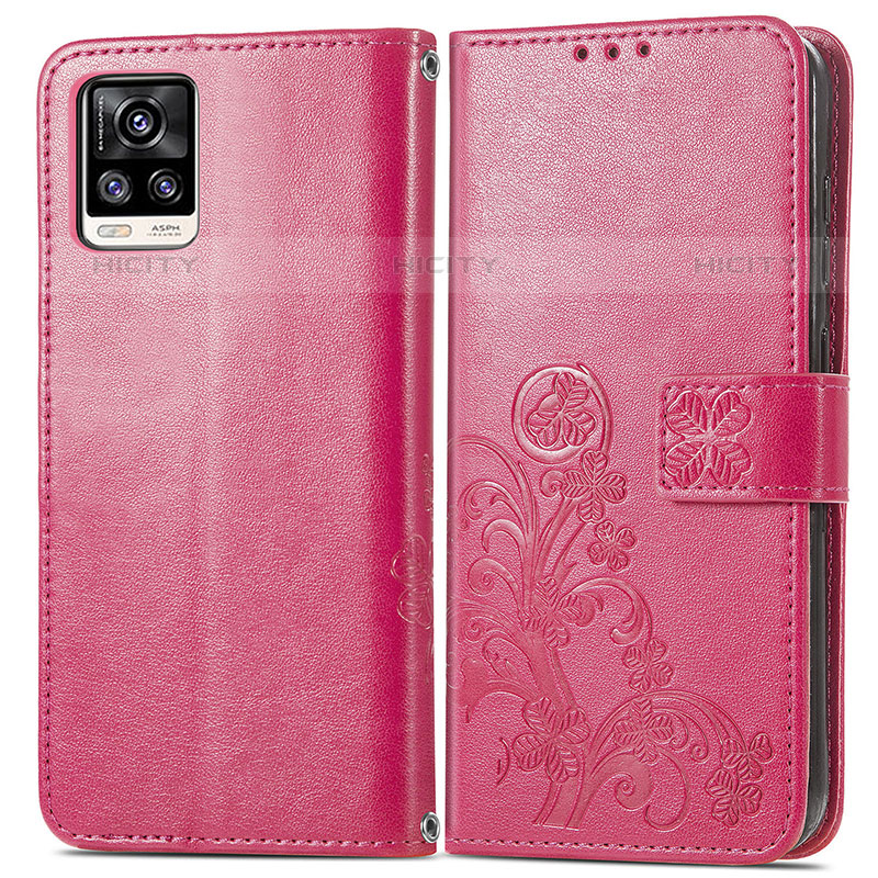 Coque Portefeuille Fleurs Livre Cuir Etui Clapet pour Vivo V20 (2021) Rouge Plus