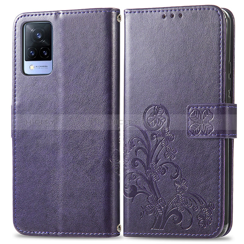 Coque Portefeuille Fleurs Livre Cuir Etui Clapet pour Vivo V21 5G Violet Plus